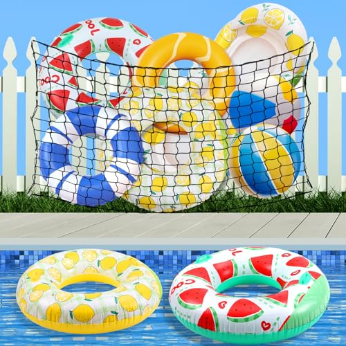 SATINIOR 83 x 60 Inch Pool Float Storage Organizer, Extra Large Hanging Elastic Mesh Fence Net with 20 Hooks & Cable Ties Swim Poolside Toys Holder for Inflatable Balls Noodles Accessories(Black)