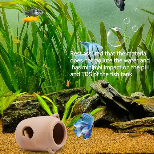 Saim Ceramic Jar Aquarium Decorations Betta Fish Tank Cave Accessories for Shrimp Cichlid Hiding Breeding Small Fish Bowl Hide Ornaments Betta Toys Hideout House