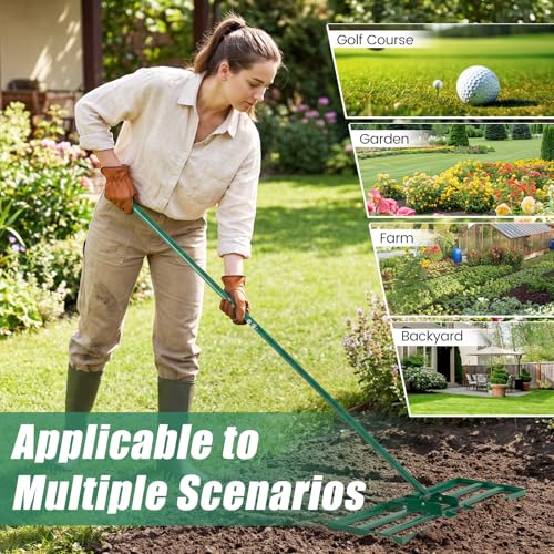 COSTWAY 30x10 Inch Lawn Leveling Rake, Soil Sand Dirt Leveling Tool, Ground Leveler for Yard, Landscape, Garden, Pasture (Green, 30"x10") - color: Green