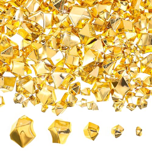 Syhood 570 Pcs 5 Sizes Gold Fake Gems Plastic Gold Rocks Jewels Acrylic Gems Crystals Fake Ice Crushed Rocks Vase Fillers Table Scatters Birthday Decoration Wedding Display - color: Gold