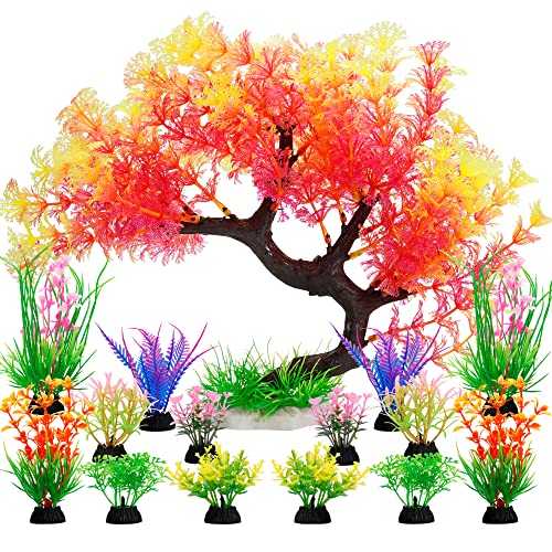 MyLifeUNIT Fish Tank Decorations, 15 Pack Artificial Aquarium Plants Tree Set for Fish Tank Decor (Pink Set) - color: Pink Set