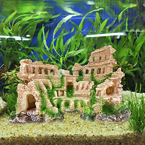 Antique Roman Column Ruin Aquarium European Castle Decoration for Fish Tank Castle Cave Hideouts Rocks Plants Supplies Accessories Safe for Freshwater and Saltwater Fish Tanks – Large - color: Antique Roman Column Ruin