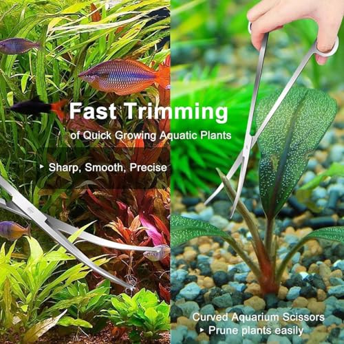 Aquarium Tools,4 in 1 Stainless Steel Long Tweezers - Aquatic Plant Tool | for Saltwater Cleaning Betta Shrimp Frog Terrarium Landscaping