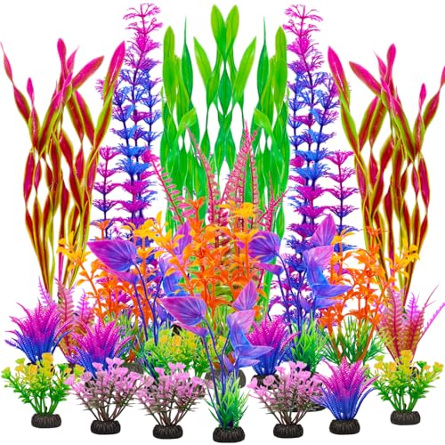 Colorful Fish Tank Decorations, Large Aquarium Artificial Plastic Plants Decor, Betta Goldfish Tank Accessories, Fish Bowl Ornaments