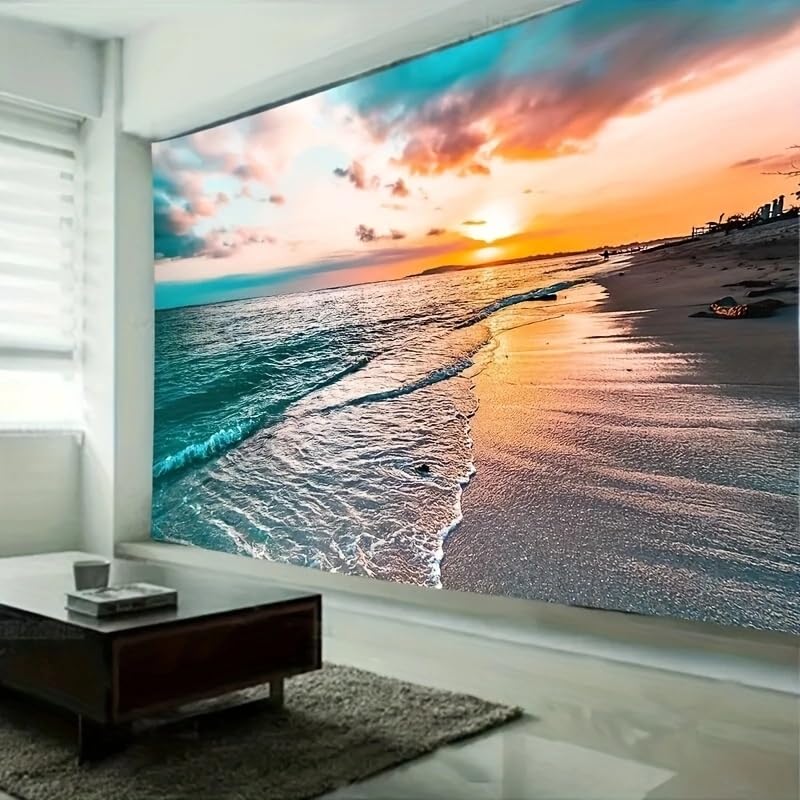 FENDROM Tropical Ocean Sunset Landscape Tapestry Wall Hanging,Sea Beach Gloden Sunshine Waves Tapestries Wall Blanket Wall Art for Dorm Living Room College Bedroom - color: Sunset, size: 59"L x 51"W