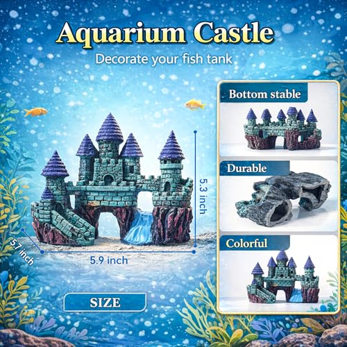 13 Pieces Aquarium Decorations Kit, Fish Tank Decorations Set Small Resin Castle and Rockery Betta Fish Cave Hideout Coral Artificial Plastic Plants Ornament Accessories