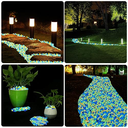 300pc Glowing Rocks for Garden Decoration Glow in The Dark Pebbles Glowing Stones Luminous Pebbles for Walkway Pathway Aquarium Decor,Color(0.4-0.6") - size: 300, style: Color