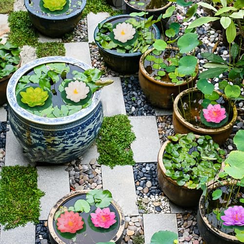 2PCS Artificial Lotus Floating Simulated Plant Realistic Aquarium Garden Lily Decoration Micro Landscape Pond Water,10cm (White) - color: White