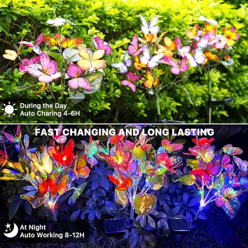 Adecorty Solar Garden Lights Solar Lights Outdoor Waterproof Decorative 4 Pack with 88 LED 68 Butterfly Solar Lights for Garden Yard Decor Christmas Decorations, Gifts for Mother's Day Mom - size: 4 Pack