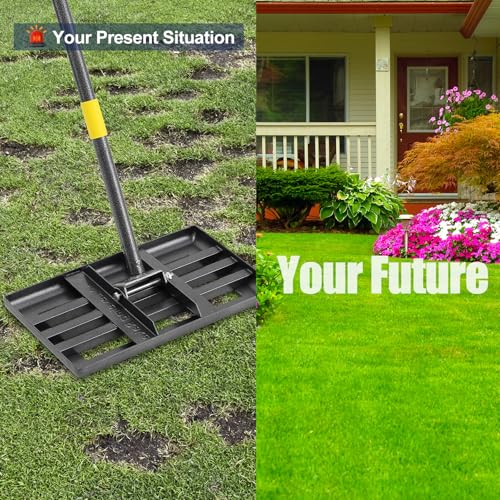 80" Heavy Duty Lawn Leveling Rake - 17x10in Stainless Steel Grading Tool with Ergonomic Adjustable Handle | Professional Grass Soil Leveler for Golf Courses, Backyards & Sports Fields