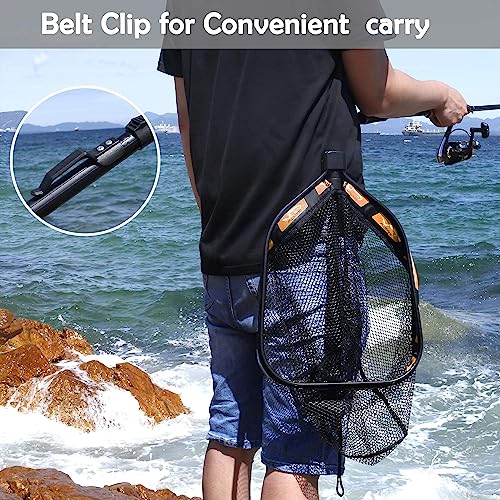 PLUSINNO Floating Fishing Net for Steelhead, Salmon, Fly, Kayak, Catfish, Bass, Trout Fishing, Rubber Coated Foldable Landing Net with Fixed or Telescoping Pole Handle, Fishing Gear and Gifts for Men - color: 2 Pack - 0.8M Orange