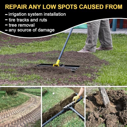 Colwelt Lawn Leveling Rake17 x10, Lawn Leveler Rake with Great Leveling Accuracy, Leveling Rake for Soil with 77’’ Adjustable Curved End Grip Handle, Lawn Leveling Tool Yard Leveler for Leveling Soil