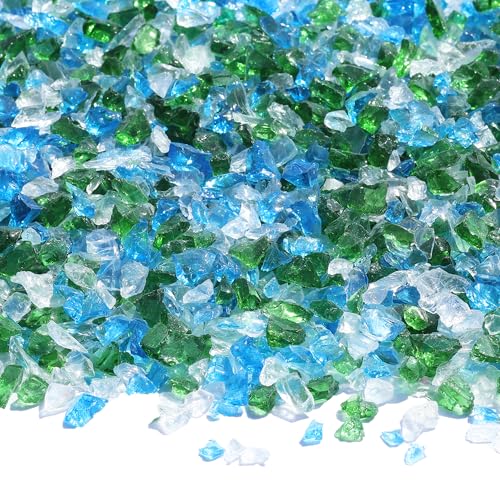 QYGL Crushed Glass for Resin Art, DIY Crafts, and Home Decor - 0.9LB Green Mix Broken Glass Pieces 3-6mm, for Vase Fillers, Tabletop Fire Pit, and Aquarium Rocks - color: Green, Aquamarine, White