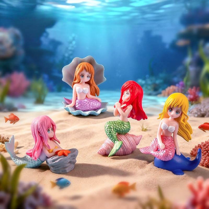 Shell Mermaid Micro Landscape Ornament, Cartoon Aquarium Decoration, Marine Scene Accessories for Fish Tank (style4)
