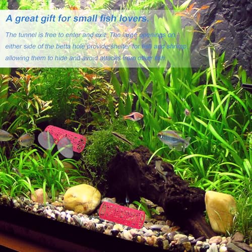 Betta Fish Hammock Bed with Tunnel Hideout, Aquarium Fish Tank Hammock with Suction Cups, Betta Fish Hide Cave for Shrimp Small Fish Decor (Pink) - color: Pink
