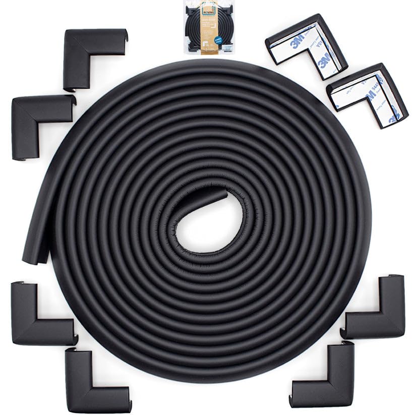 Roving Cove Slimfit Corner Edge Protector for Baby Proofing (Small 18ft Edge 8 Corners), Furniture Safety Bumper Guard, Soft NBR Rubber Foam, 3M Adhesive, Onyx Black - color: Onyx Black, size: Small 18 feet