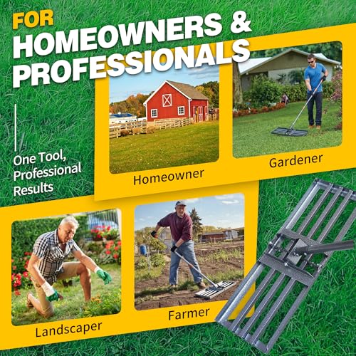 Lawn Leveling Rake 30x10 Inch, 6FT Heavy-Duty Carbon Steel Lawn Leveler – Yard Leveling Rake for Soil, Sand, Grass, Perfect for Lawn Repair, Pit Filling & Garden Maintenance - size: M