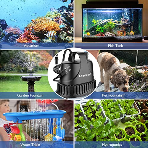 200GPH Submersible Water Pump, 10W Water Fountain Pump, Aquarium Pump, 750L/H Water Pump with 7ft Power Cord for Garden Fountain, Water Table, Waterfall, Fish Tank, Pond, Hydroponics