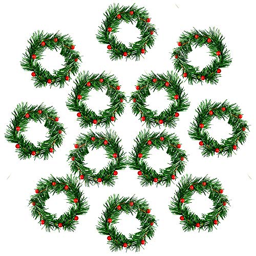 YBB 12Pcs Christmas Candle Rings, Small Artificial Red Berry Wreath Candle Holder Rings, Fits 3 Inch Pillars Candle Tapers for Rustic Wedding Centerpiece Christmas Table Decoration - color: 12pcs
