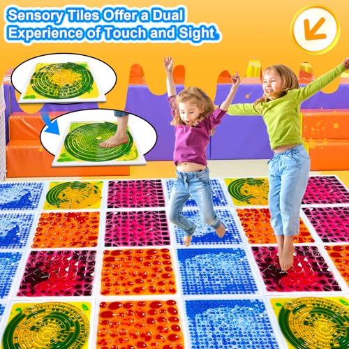 Liquid Sensory Floor Tiles for Kids Ages 3+ – 11.8" Step-On Toy Set with Color Flow Effect & Textured Non-Slip Base – for Sensory Play Paths, Calm Zones & Visual Tracking (4-Pack) - style: Textured Tiles (4-Pack)