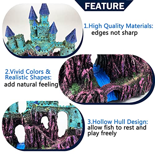 Aquarium Castle Decoration for Fish Tank Castle Cave Hideouts House Plants Supplies Accessories Safe for Freshwater and Saltwater Fish Tanks – Medium（Blue） - color: Age-of-Magic Wizard’s Castle [ Blue ]