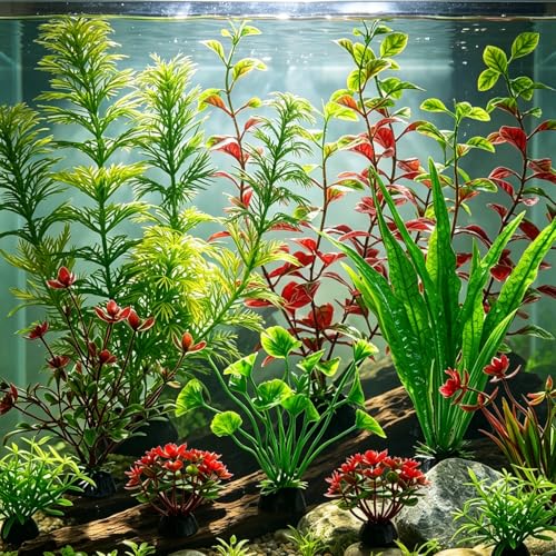 11 Pack Aquarium Plants, Fish Tank Decoration, Artificial Plastic Plants for Household and Office Aquarium