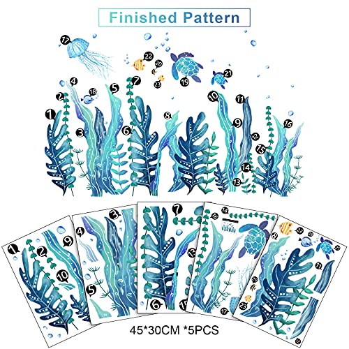 Tenare 5 Sheets Ocean Sea Turtle Wall Decals Stickers Under The Sea Stickers Seaweed Grass Jellyfish Fish Removable Vinyl Decal for Bedroom Bathroom Baby Nursery Room Wall Decor(Classic Style) - style: Classic