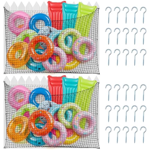 Aliceset 1/2/4 Pcs Pool Float Storage Net Bag Various Sizes Adjustable Swimming Pool Inflatable Toy Hanging Organizer Mesh Net Pouch Holder Reinforced Attaches to Poolside Fence - color: Black, size: 87 x 55"