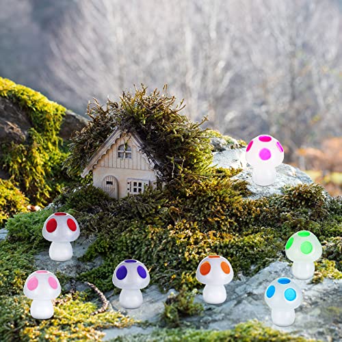 Queekay 50 Pcs Mini Resin Mushroom Luminous Tiny Mushroom Glow in The Dark Ornament for Dollhouse Garden Decoration DIY Craft Micro Landscape Aquarium Party Decor