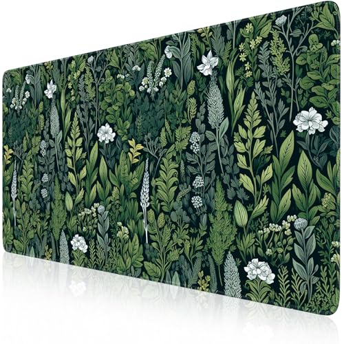 iCasso Desk Mat, Big Desk Pad, XXL Extended Gaming Mouse Pad, Large Mouse Pad for Desk Rubber Base Mousepad with Stitched Edges, Keyboard Mouse Mat (Dark Green) - color: A-green Grass
