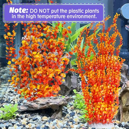 Hamiledyi Aquarium Plastic Plants Aquarium Decor Artificial Fish Tank Plants,Tall Fish Tank Decorations, Extra Large Aquarium Plant 23.6-inch Tall,2PCS（Orange Style B） - color: Orange（style B）