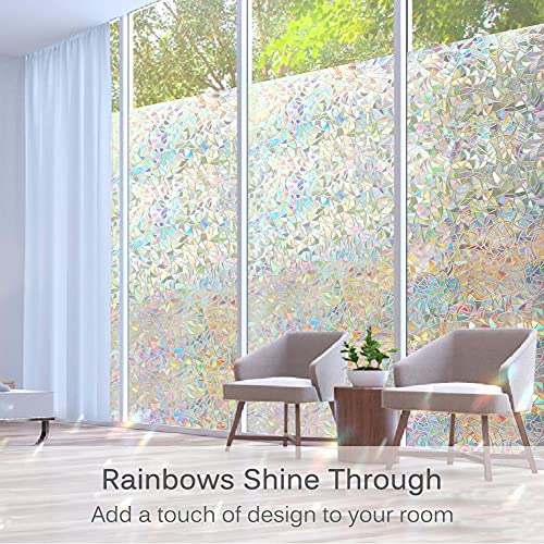 Volcanics Window Privacy Film with Installation Tools, Static Window Clings Vinyl 3D Decals Stickers Rainbow Window Film for Glass Door Heat Control Anti UV 17.5 x 78.7 Inches - color: Multicolor, size: 17.5" X 78.7"