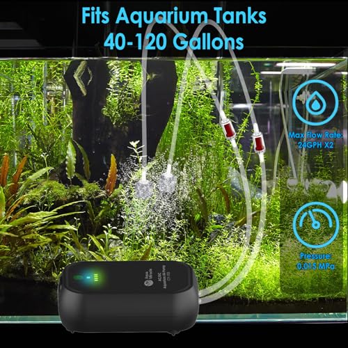 AquaMiracle USB Aquarium Air Pump Rechargeable Aerator for Bait Bucket, Portable Battery Powered Air Pump for Aquarium, Fish Tank Air Pump for Outdoor Fishing, Power Outage & Emergency - color: Black(For Tanks up to 120Gal)