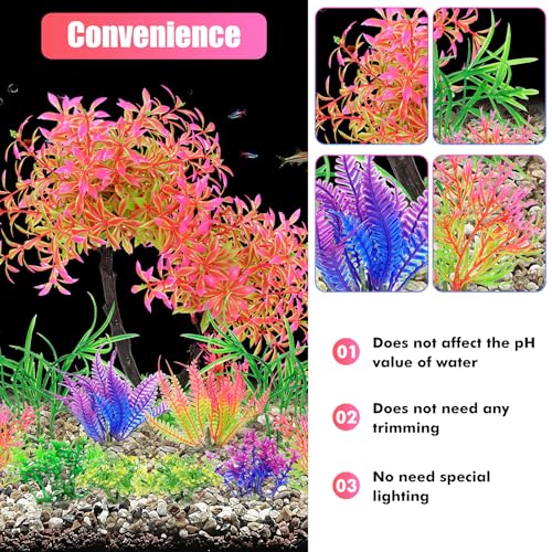 AQUANEAT Artificial Aquarium Plants, Fish Tank Pink Tree Decoration Set, Plastic Accessories, 11pcs - color: Pink