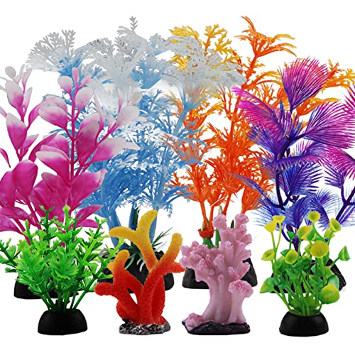 Fish Tank Decorations Plants with Resin Coral, 8 pcs Aquarium Decor