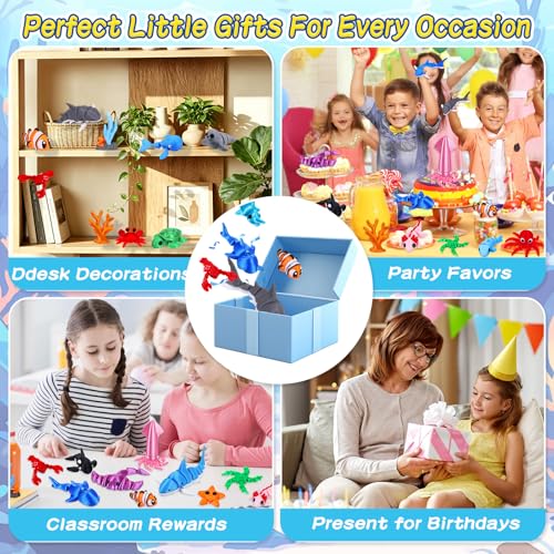 25 Pcs 3D Printed Ocean Animals Set, Flexible Articulated Mini Sea Animal Figurines Fidget Toy Desk Pets, Ideal for Party Favors Birthday Gifts Office Desktop Home Decor - style: 25Pcs-3D Ocean Animals
