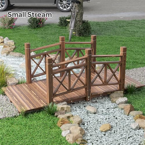 Outsunny 5 ft. Wooden Garden Bridge with Safety Rails, Backyard Bridge Footbridge for Ponds, Creeks, Streams, Carbonized - color: Carbonized