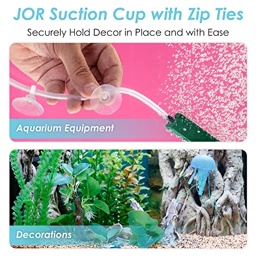 JOR 20 Suction Cups with 30 Adjustable Zip Ties for Aquarium Use, Multipurpose Fish Tank Tools Perfect for Pothos Plants, Binding Moss, Shrimp Nests, Holding Airline Tubing, and LED Lights