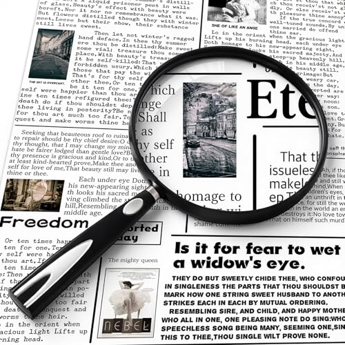 Feosky Handheld Reading Magnifier, 10X Magnifier, 130mm Shatterproof Lens, Non-Slip Handle for Adults Close Work, Seniors Reading and Nature Exploration, Hobby Observation(Silver/Black) - color: Silver