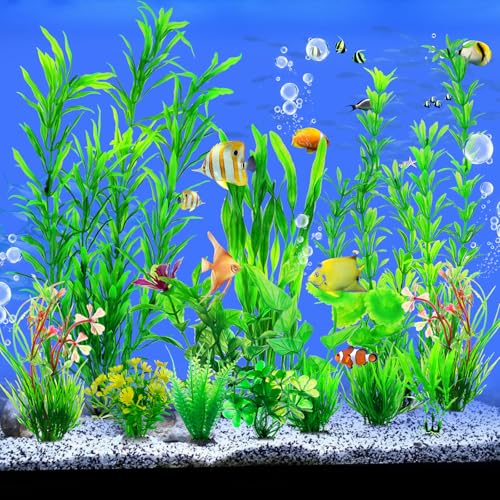 CousDUoBe 12pcs Fish Tank Accessories Aquarium Decorations Green Plants, Green Fish Tanks Decoration Plants, Fish Tank Decor, Aquarium Decor Plastic Plants - size: 12Pack (2inch to 8.6inch)