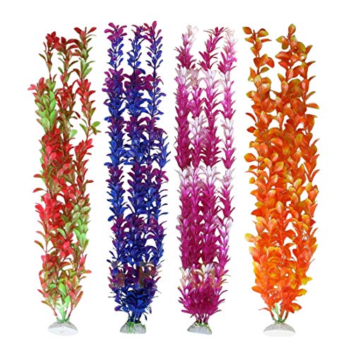 Pack of 4 Tall Plastic Aquarium Plants, Large Fake Plants, Fish Tank Decorations, Artificial Fish Tank Plants
