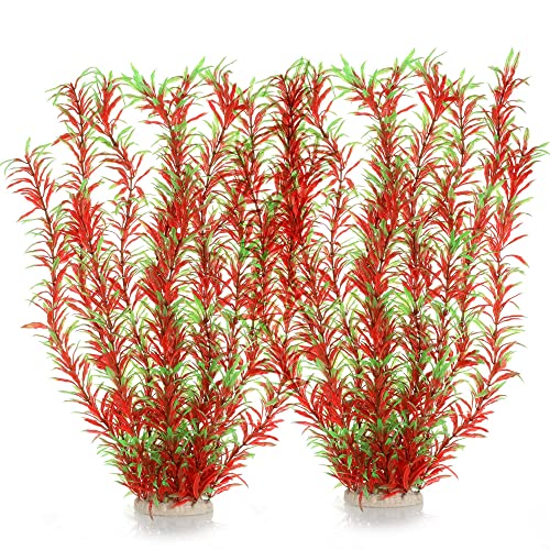JIHAQUA Aquarium Decor Plastic Plants Extra Large 21 Inches Artificial Fish Tank Plants Tall Fish Tank Decorations (Wine 2pcs) - color: Wine 2pcs