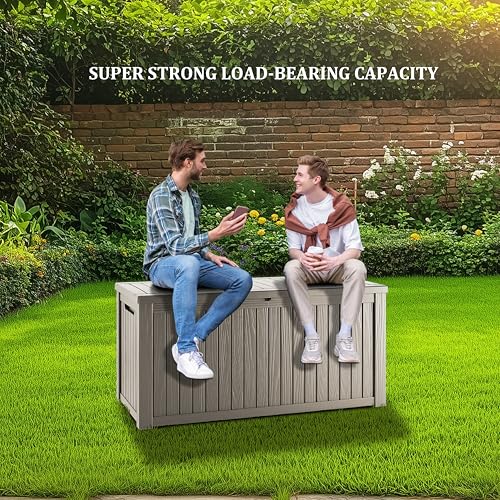 TARKARI 200 Gallon Outdoor Storage Box Waterproof, Resin Deck Boxes with Lockable Lid & UV-Resistant for Patio, Pool, Garden Furniture Cushions & Accessories, Coffee - color: Coffee, size: 200 GAL