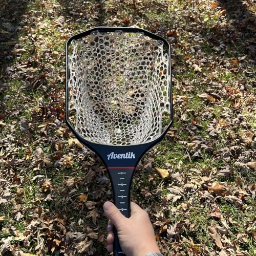 Aventik Fly Floating Fishing Net Carbon Fiber Landing Trout Net Light Weight Clear Rubber Ghost Net Catch & Release - color: Stealth Boat Frame standard handle black magnet