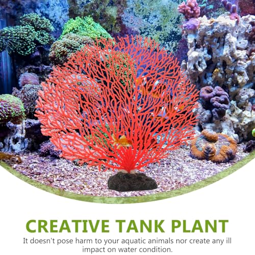 Didiseaon 2 Pcs Red Aquarium Coral, Fake Fish Tank Decor, Artificial Marine Plant Fan Faux Reef for Desktop Landscape