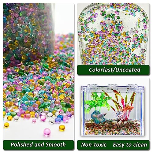 BXI 2.2 Lbs Small Aquarium Substrate Gravel Sand, Polished Smooth Fish Tank Gravel, Colorfast Uncoated Vibrant Blue Sea Glass, Decorative Stones for Vase Fillers, Fairy Garden, Potted Plants - color: Multicolored Glass Sand, size: 2.2 lbs, 0.04''-0.12''(M