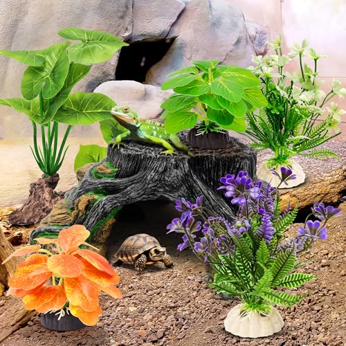 GOZILLA Fish Tank Plants, Reptile Artificial Plastic Plants, Reptile Plants for Terrarium, Aquarium Decorations Resin Pedestal Ornaments for Fish Tank Accessories Set.(5PCS/C-Set) - color: 5 Pcs/ C Set