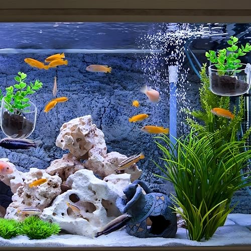 2Pcs Aquarium Plant Pot, Fish Tank Planter with Suction Cups, Plants Holder Decoration Cup