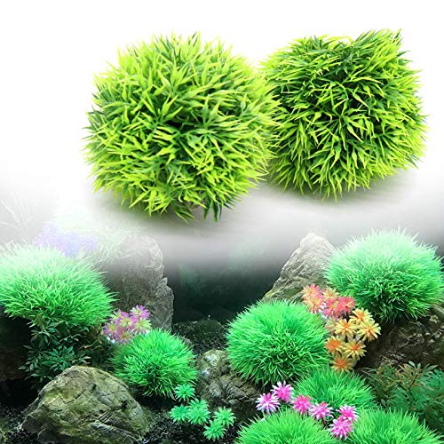 Besimple 4 Pack Aquarium Plastic Plants Grass Ball, Artificial Marimo Balls Green Water Plants Fish Tank Decorations