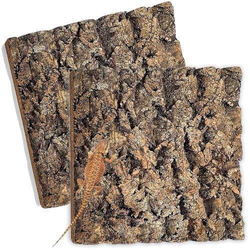 Tfwadmx 2PCS Thickened Cork Terrarium Bark Background, 11.8"x11.8" Natural Cork Bark for Reptiles Bearded Dragon Climbing Mat Reptile Climbing Wall Terrarium Background Decor for Lizard Gecko Snake - size: 2Pcs 11.81*11.81inch